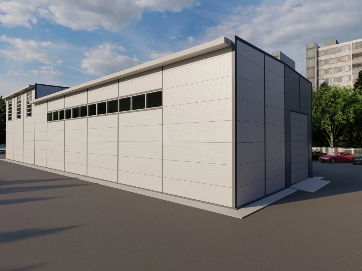 3D визуализация Проект ангара-склада с АБК из сэндвич-панелей - фото 4